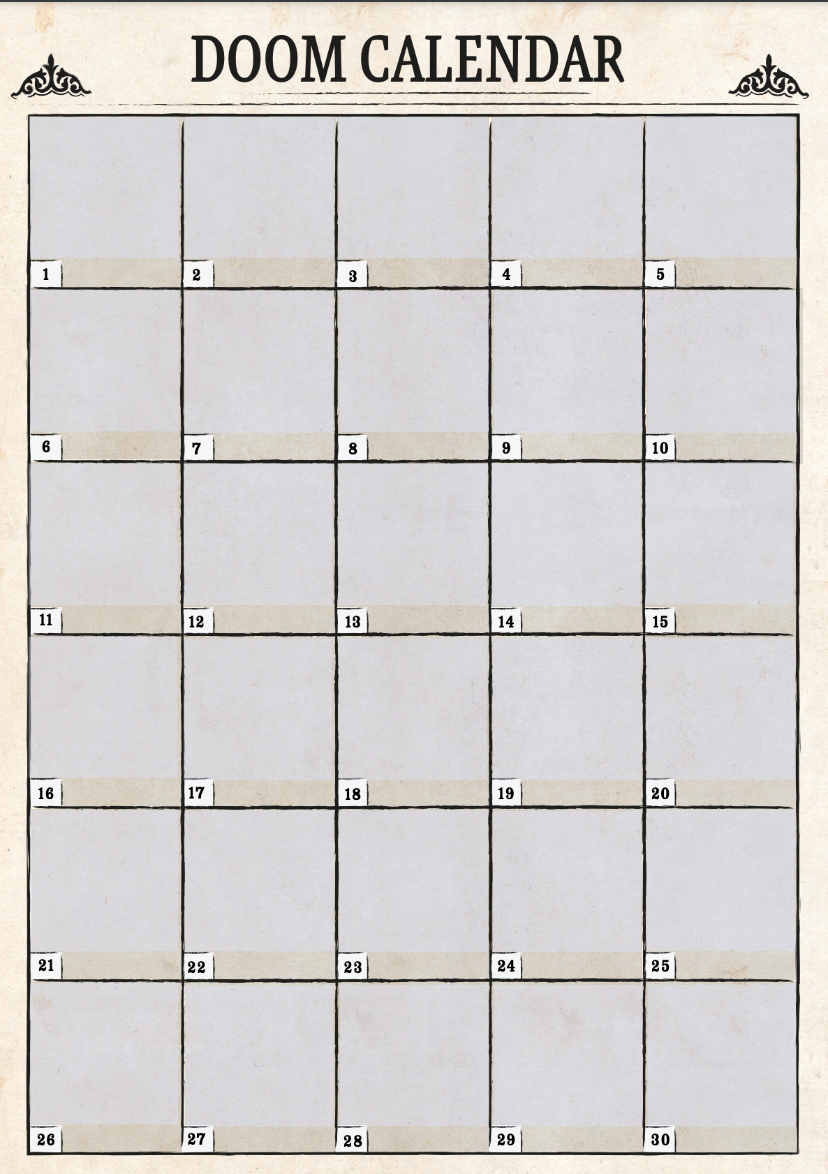 Doom Calendar Blank Sheet