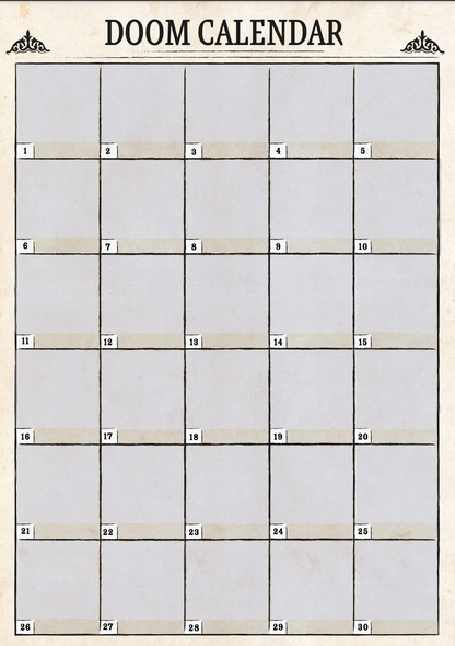 Doom Calendar Blank Sheet